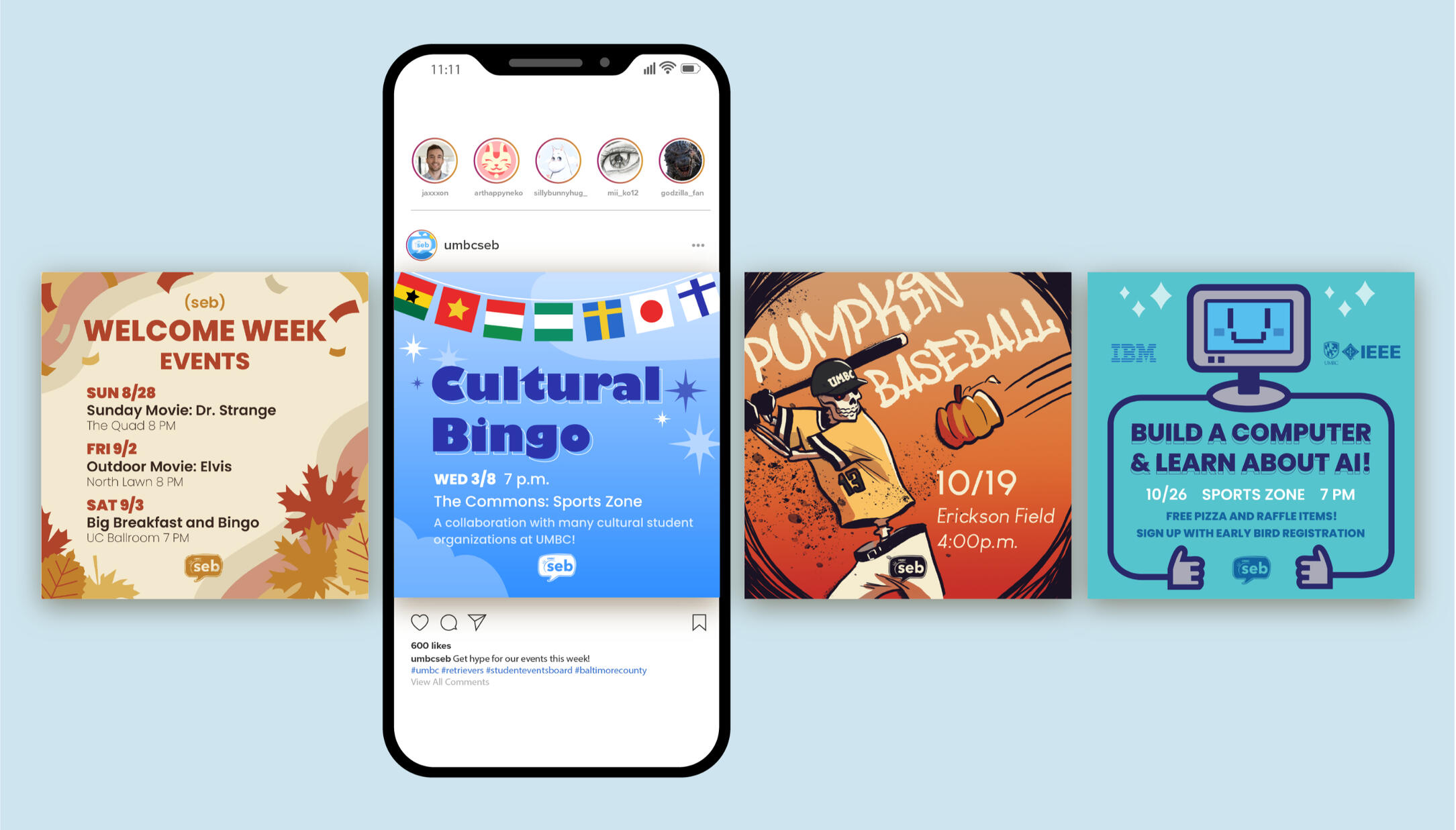 UMBC Student Events Board Social Media ⬩ Print Design